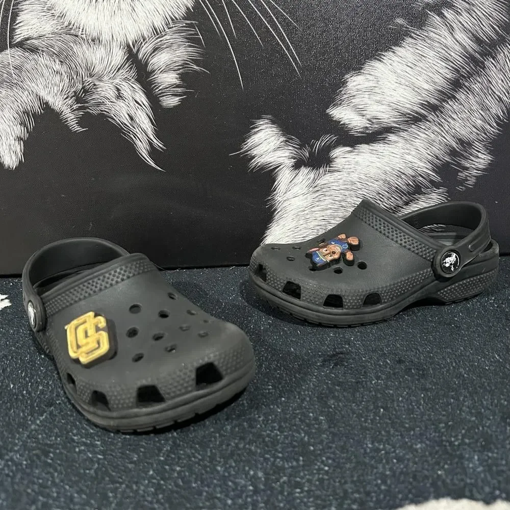 Crocs Clog Shoes Unisex Kids 11 Black Rubber Paw Patrol Chase Jibbitz Slingback